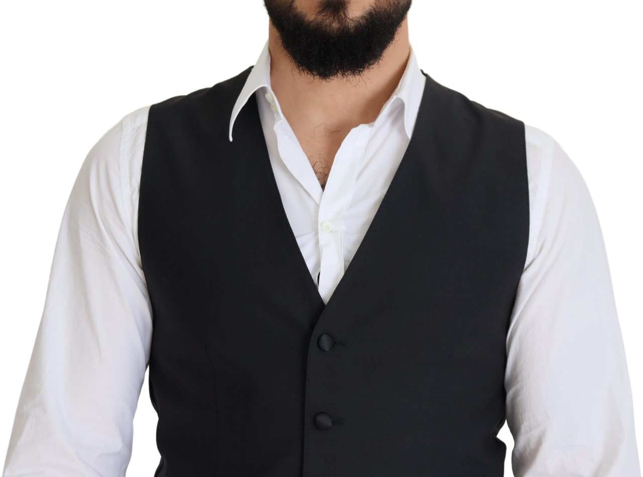 Dolce & Gabbana Black Wool Stretch Waistcoat Formal Vest Zwart