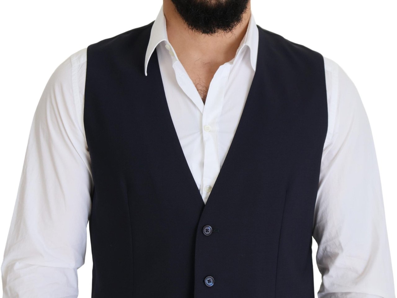 Dolce & Gabbana Dark Blue Wool Stretch Waistcoat Formal Vest Blauw