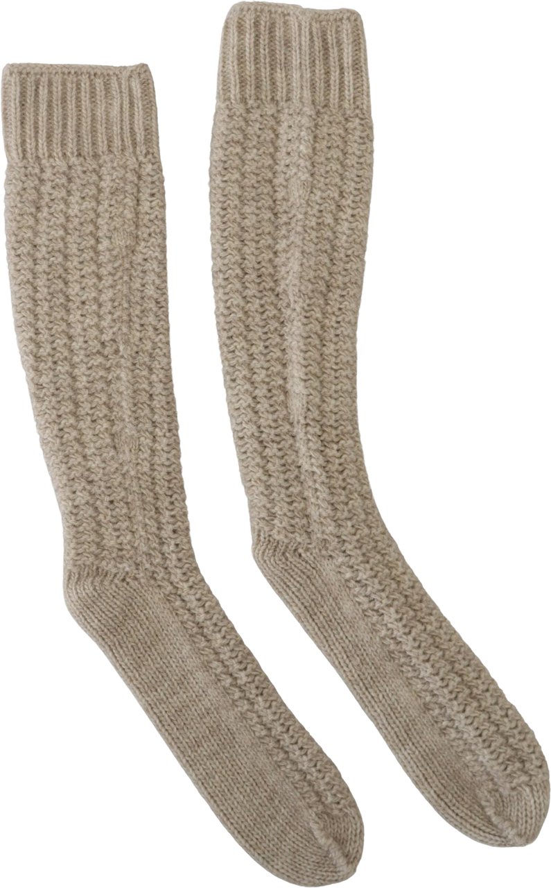 Dolce & Gabbana Beige Wool Knit Calf Long Women Socks Beige