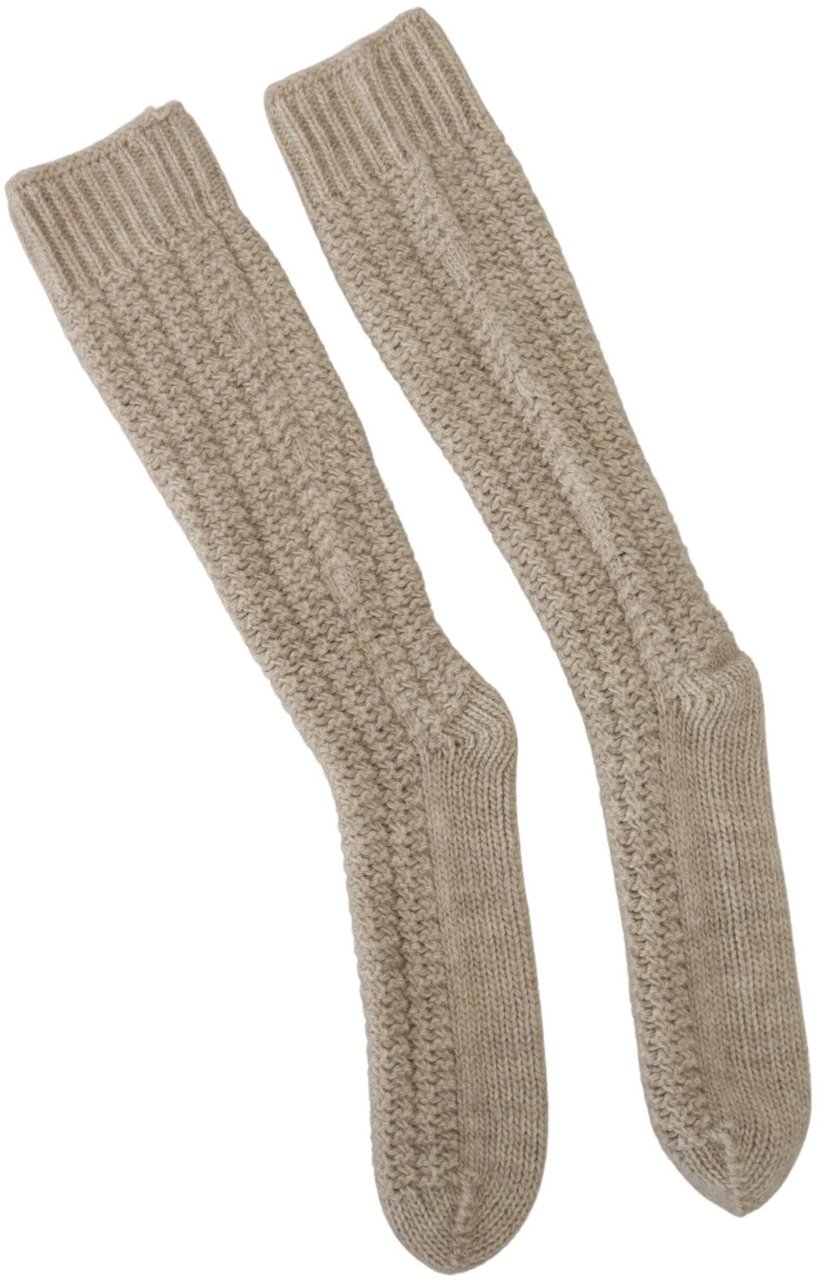 Dolce & Gabbana Beige Wool Knit Calf Long Women Socks Beige