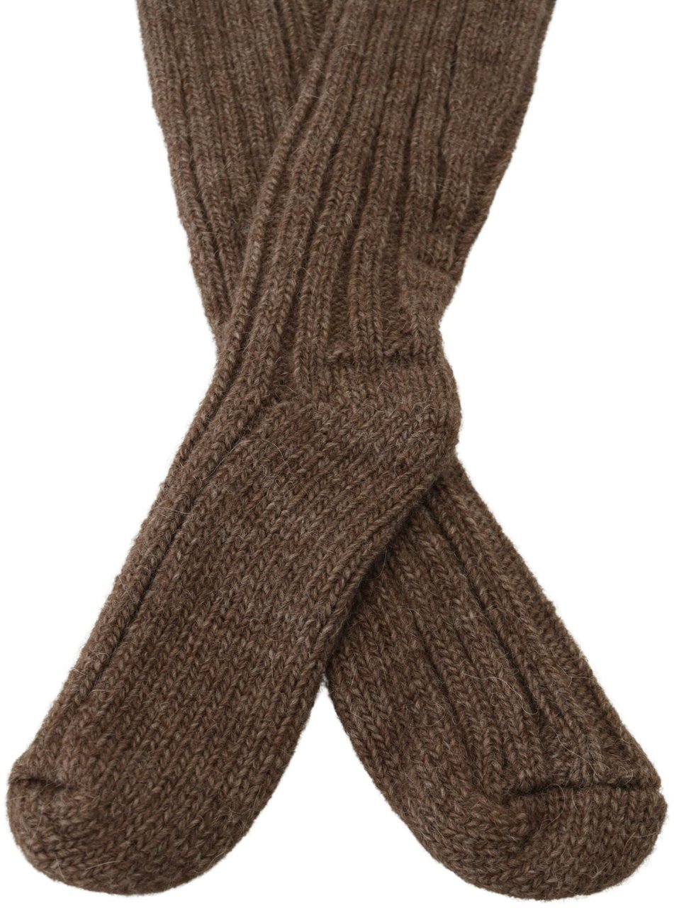 Dolce & Gabbana Brown Wool Knit Calf Long Women Socks Bruin