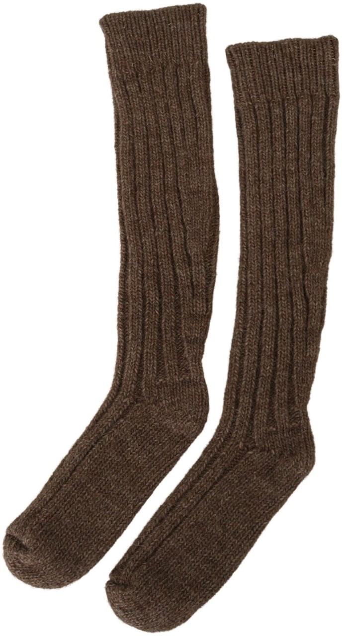 Dolce & Gabbana Brown Wool Knit Calf Long Women Socks Bruin