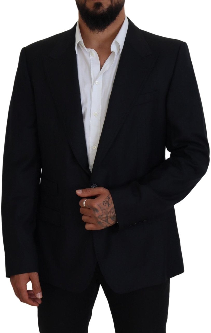 Dolce & Gabbana Dark Blue Wool Formal Sicilia Blazer Blauw