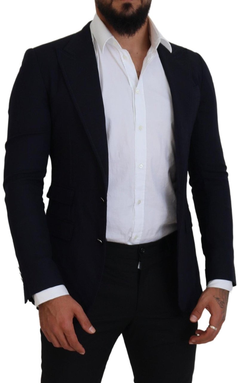 Dolce & Gabbana Blue Wool Formal Taormina Blazer Zwart