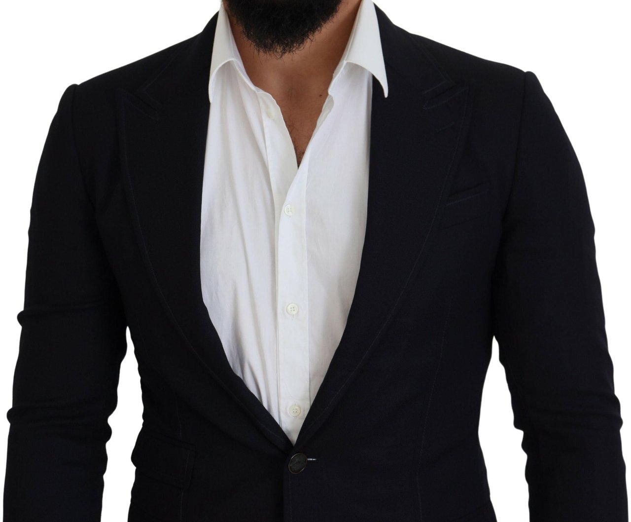 Dolce & Gabbana Blue Wool Formal Taormina Blazer Zwart