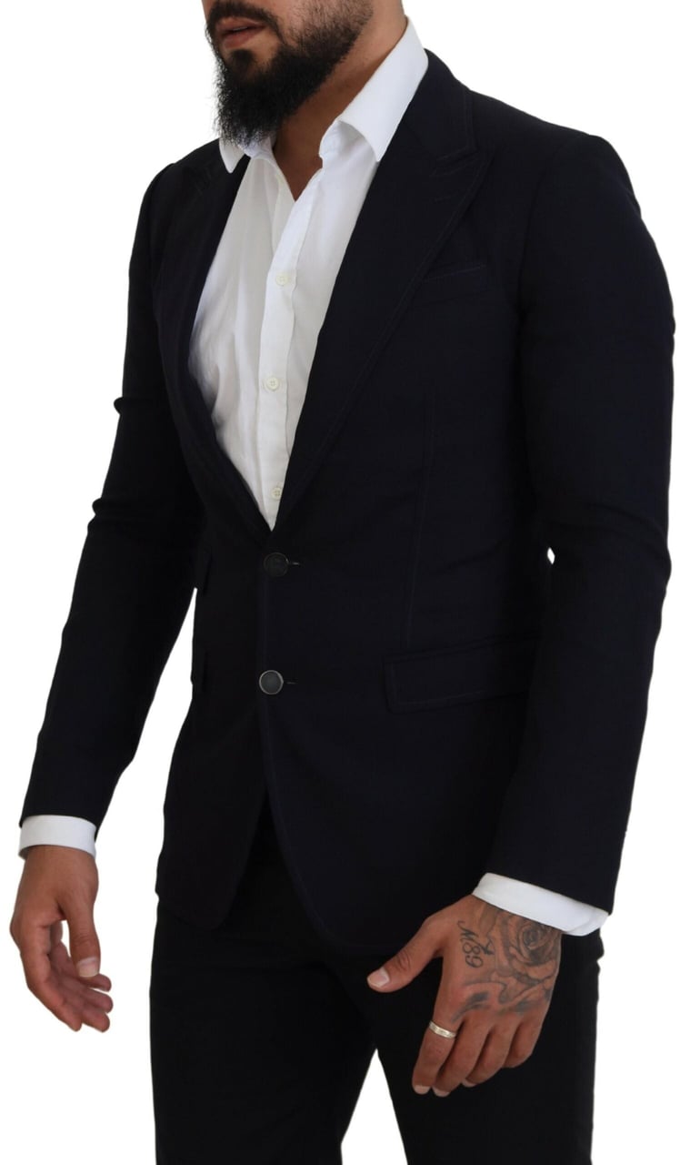 Dolce & Gabbana Blue Wool Formal Taormina Blazer Zwart