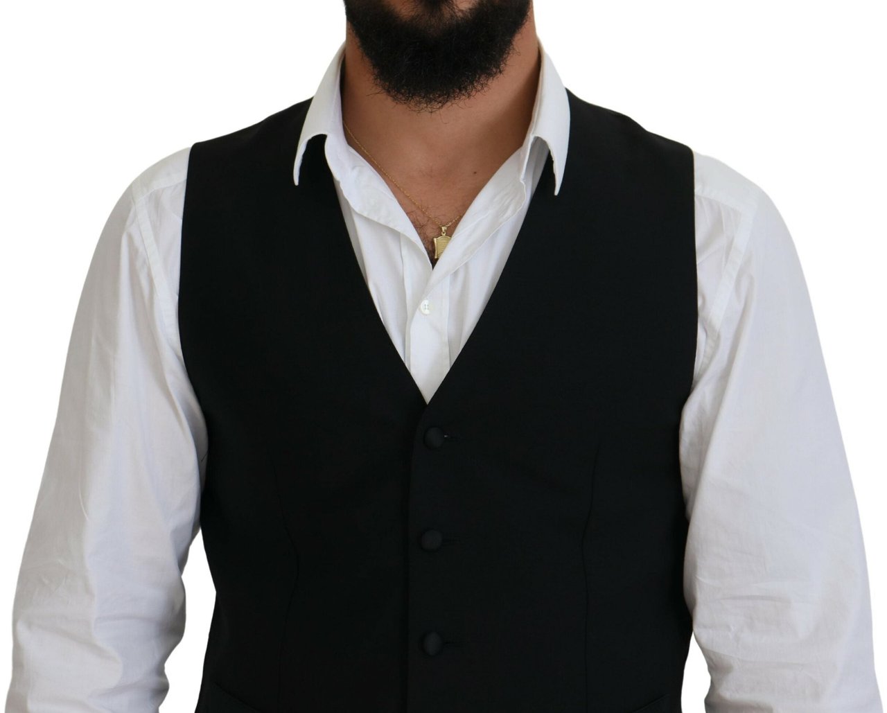 Dolce & Gabbana Black Virgin Wool Waistcoat Formal Vest Zwart