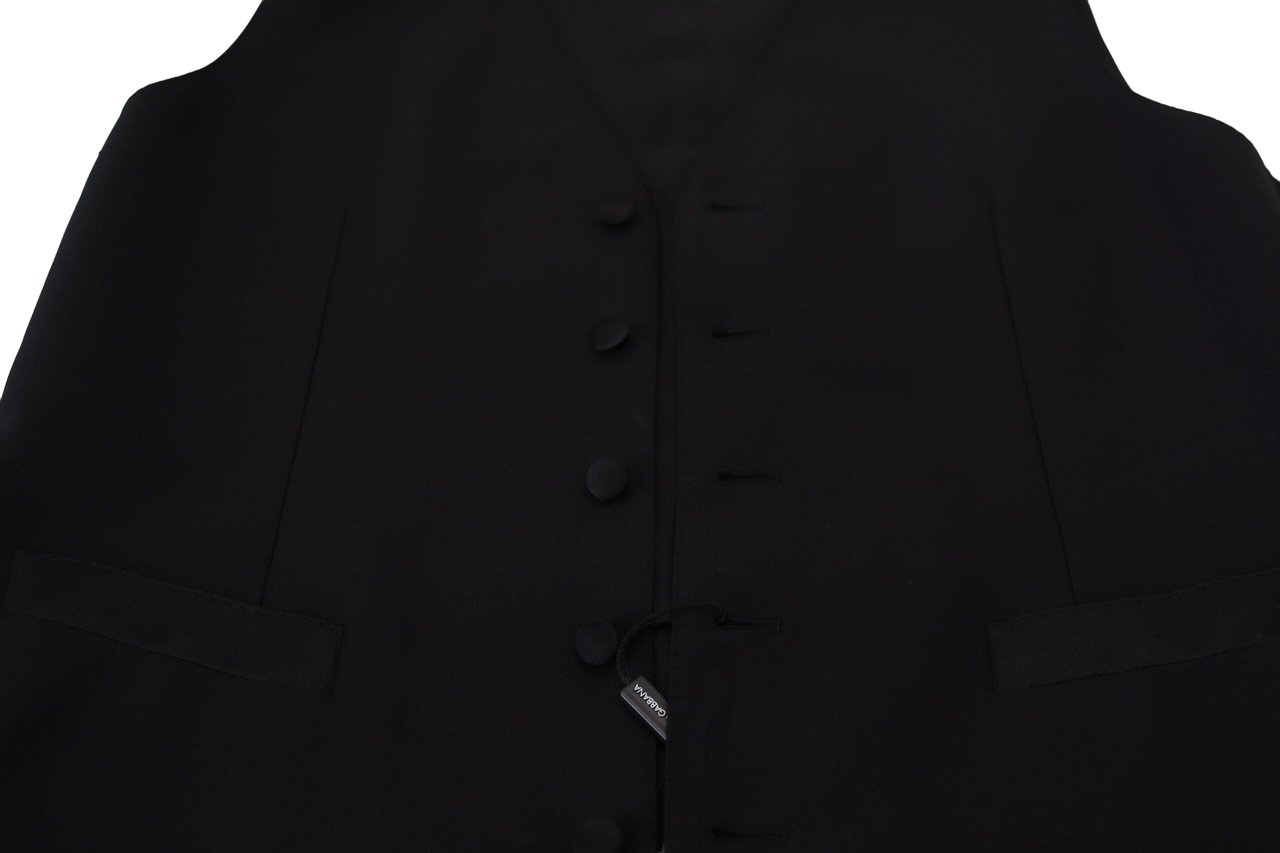 Dolce & Gabbana Black Virgin Wool Waistcoat Formal Vest Zwart