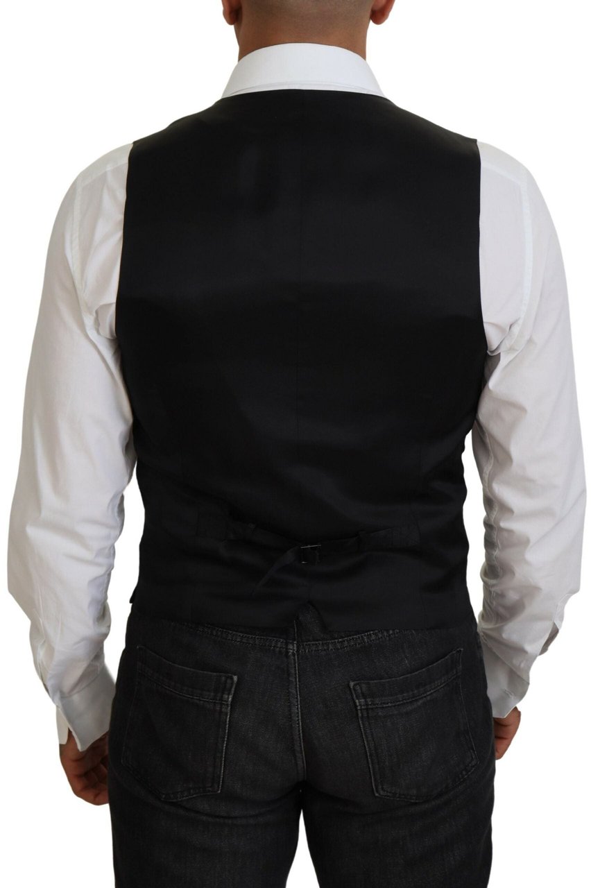 Dolce & Gabbana Black Virgin Wool Waistcoat Formal Vest Zwart