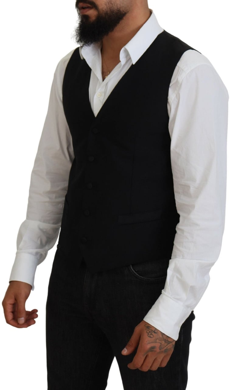 Dolce & Gabbana Black Virgin Wool Waistcoat Formal Vest Zwart