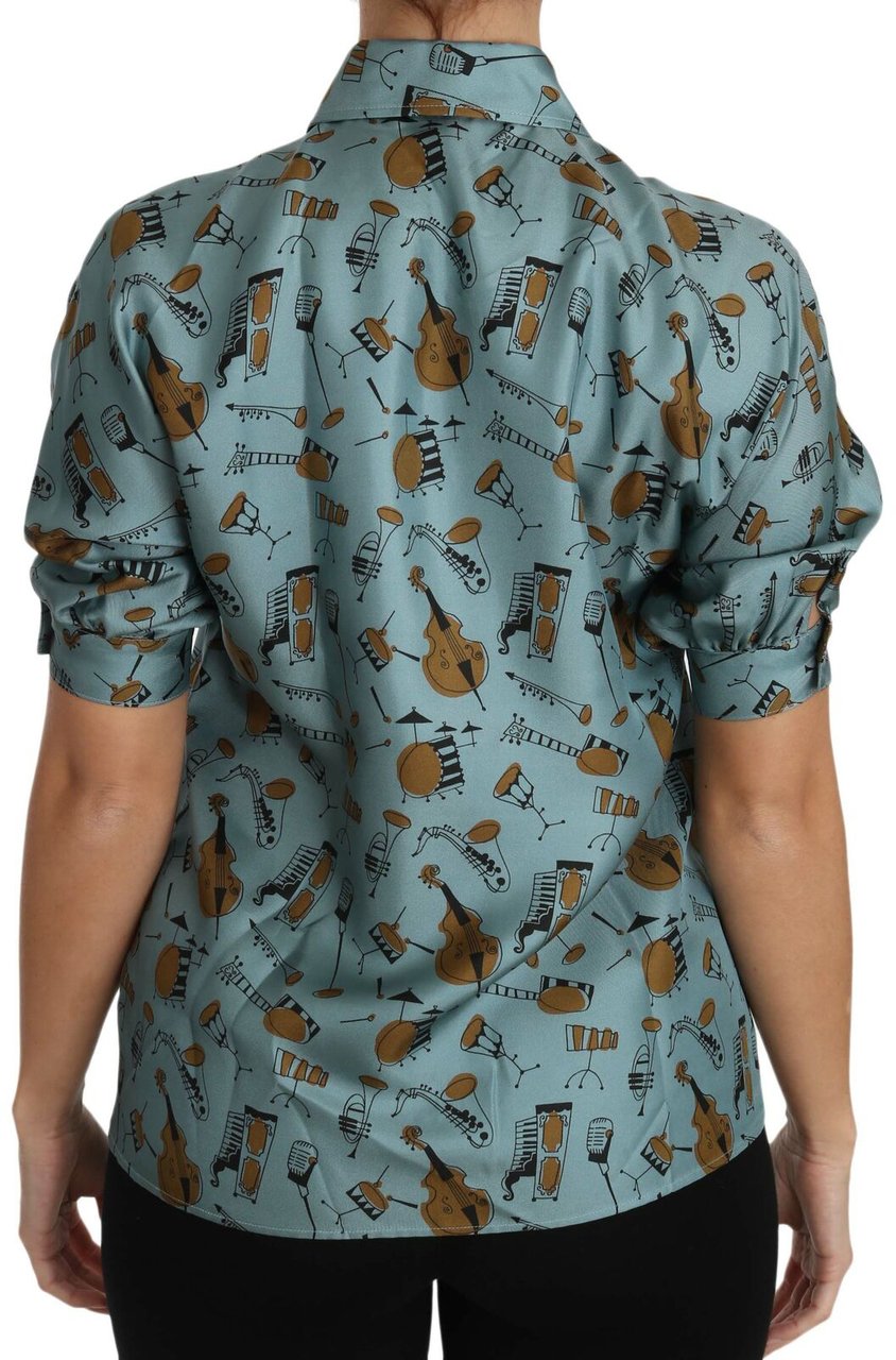 Dolce & Gabbana Multicolor Musical Instruments Silk Short sleeve Shirt Zwart