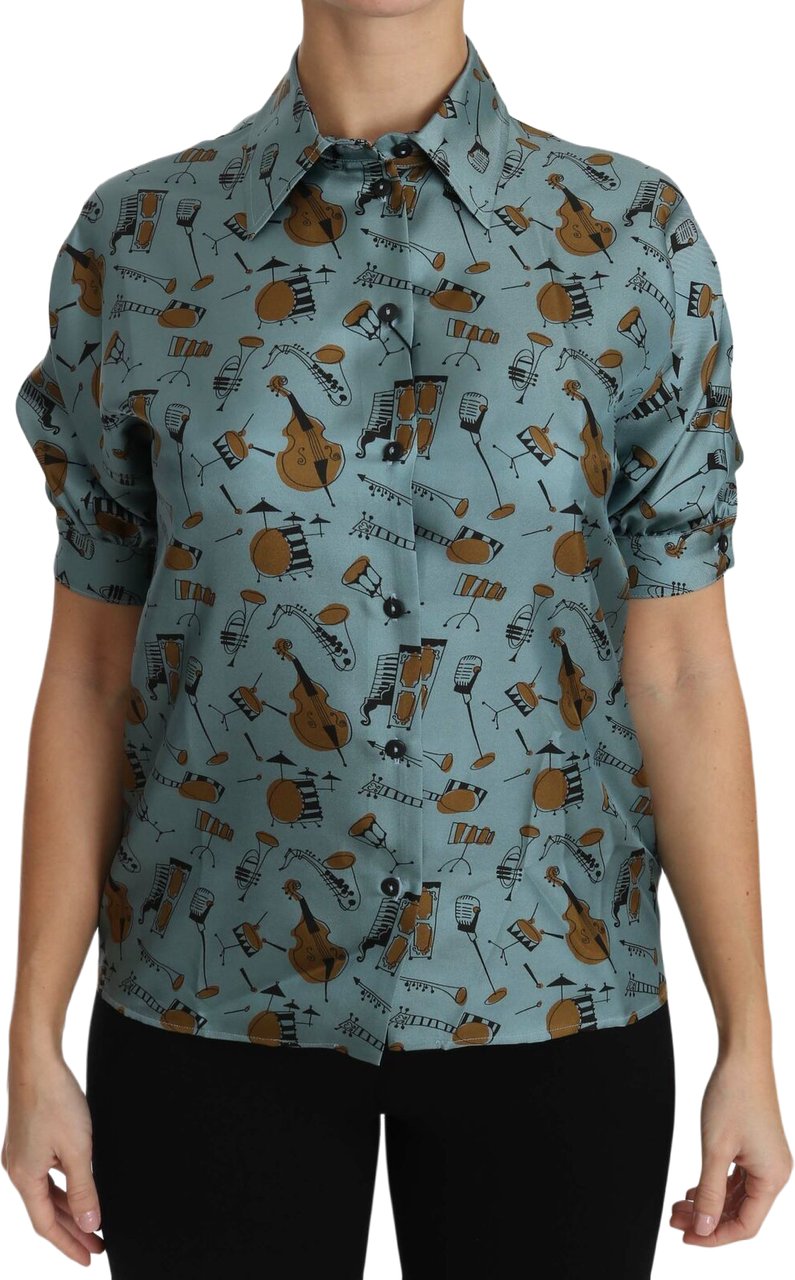Dolce & Gabbana Multicolor Musical Instruments Silk Short sleeve Shirt Zwart