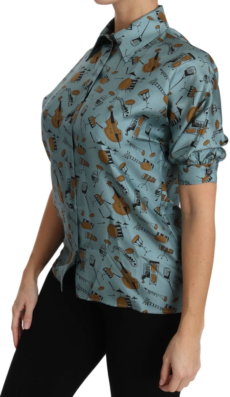Dolce & Gabbana Multicolor Musical Instruments Silk Short sleeve Shirt Zwart