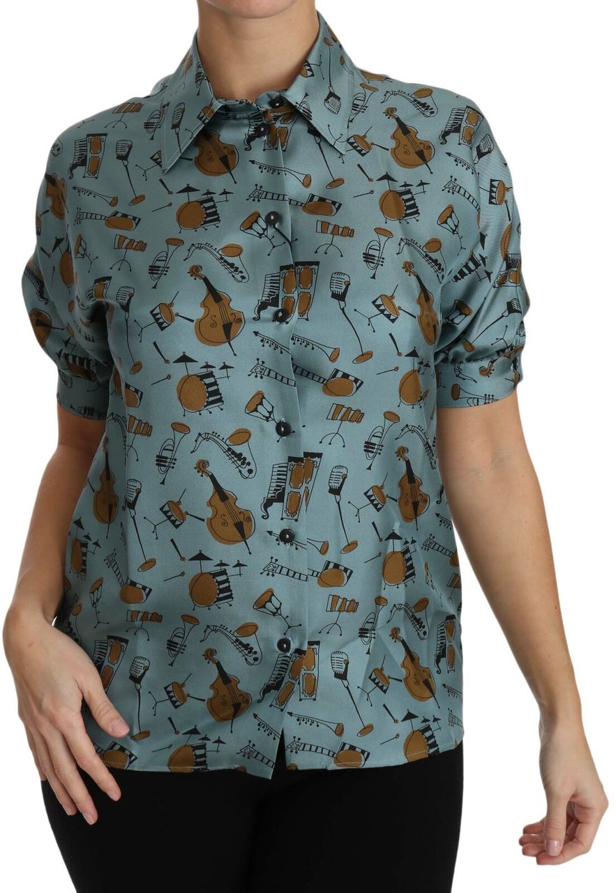 Dolce & Gabbana Multicolor Musical Instruments Silk Short sleeve Shirt Zwart