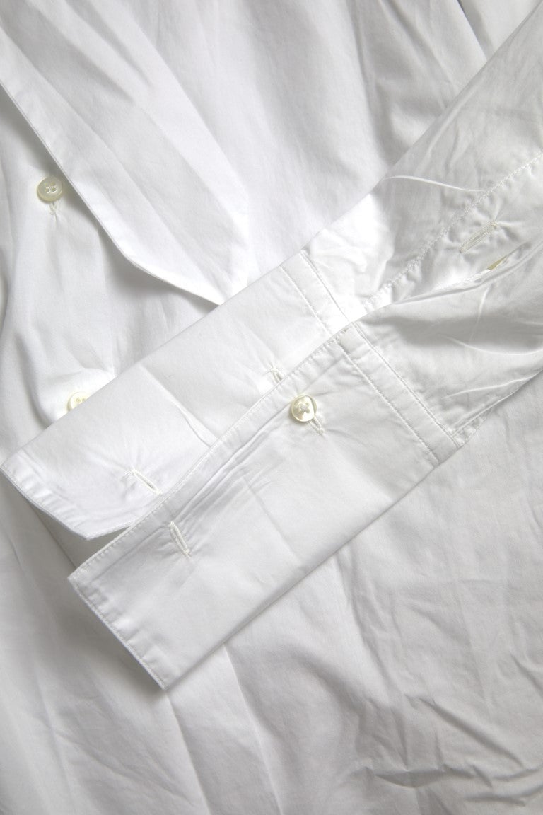 Dolce & Gabbana White Cotton Ascot Collar Long Sleeves Top Wit