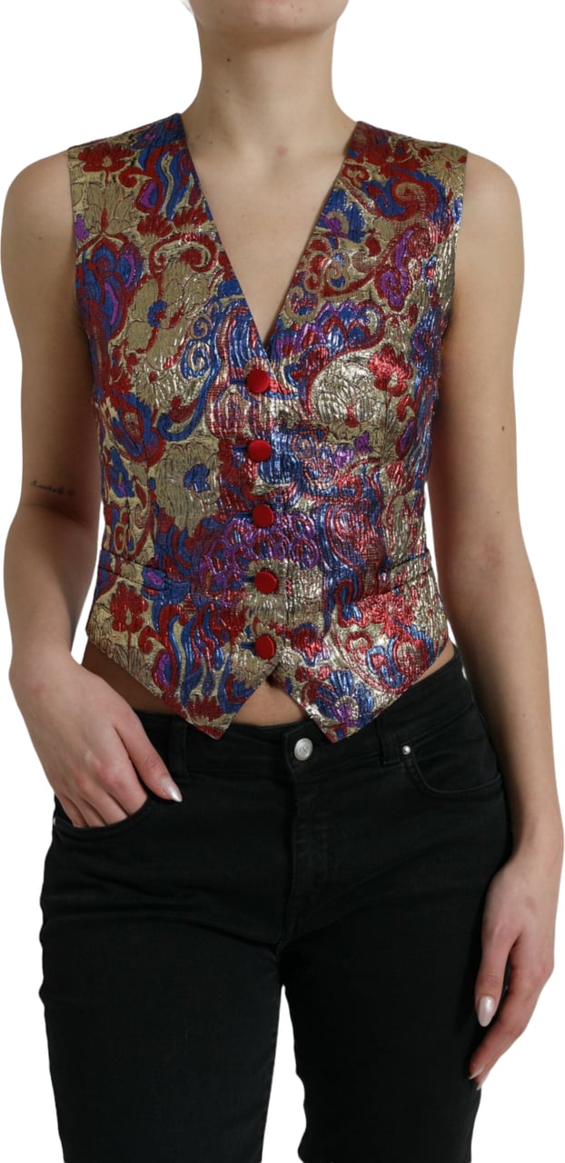 Dolce & Gabbana Multicolor Jacquard Button Waistcoat Vest Top Divers
