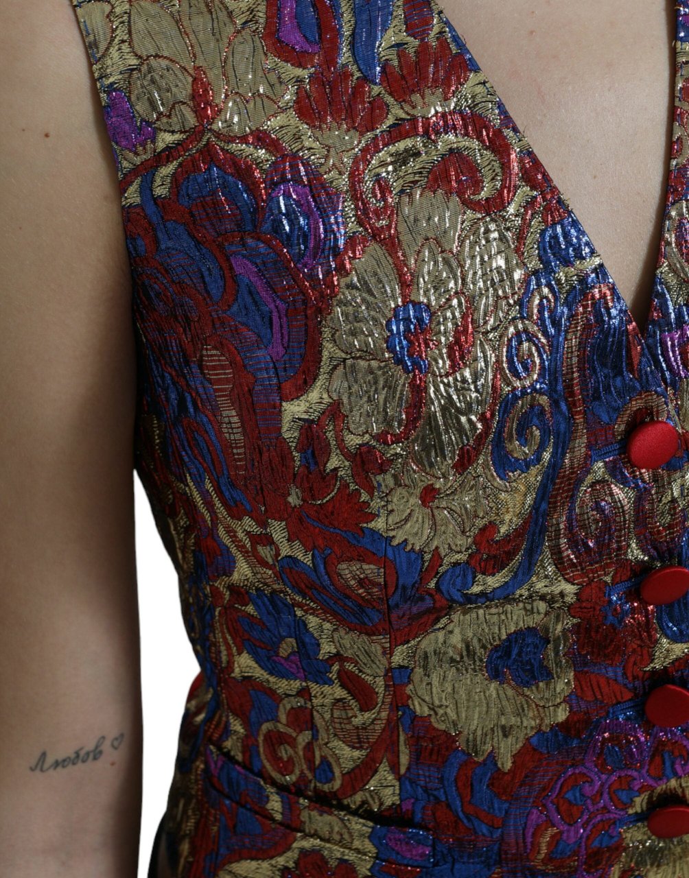 Dolce & Gabbana Multicolor Jacquard Button Waistcoat Vest Top Divers