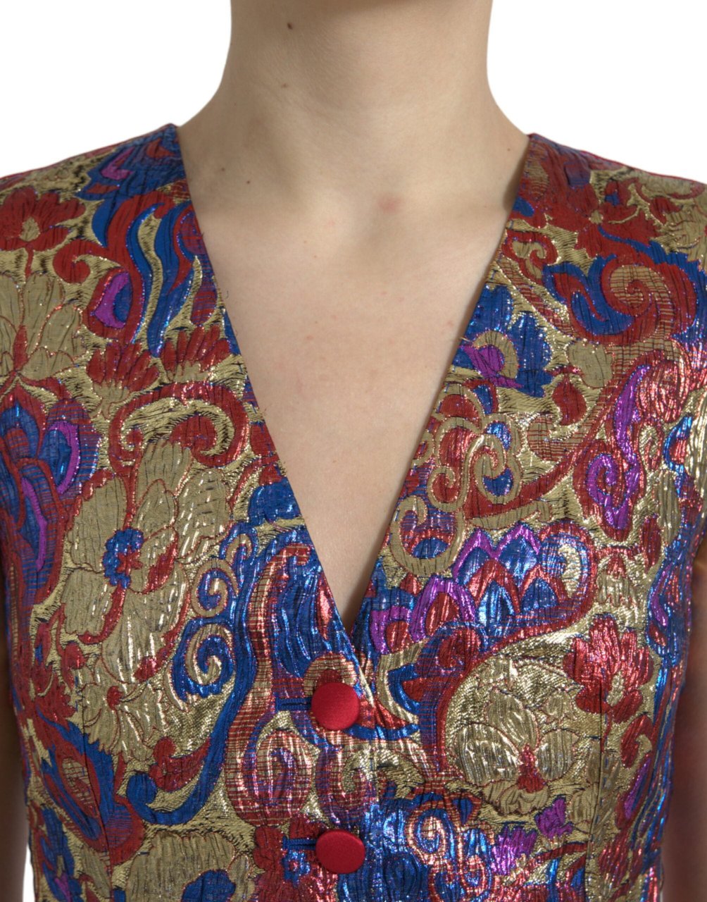 Dolce & Gabbana Multicolor Jacquard Button Waistcoat Vest Top Divers