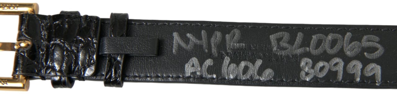 Dolce & Gabbana Black Textured Leather Gold Tone Metal Buckle Armband Zwart