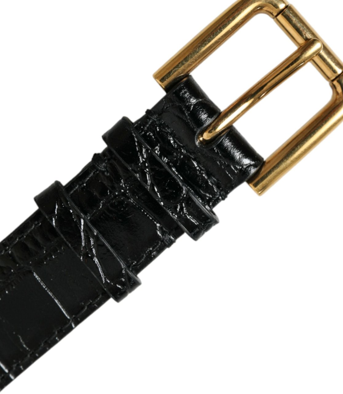Dolce & Gabbana Black Textured Leather Gold Tone Metal Buckle Armband Zwart