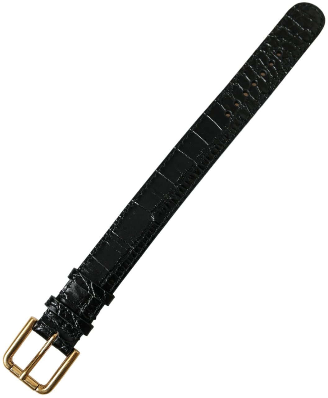 Dolce & Gabbana Black Textured Leather Gold Tone Metal Buckle Armband Zwart