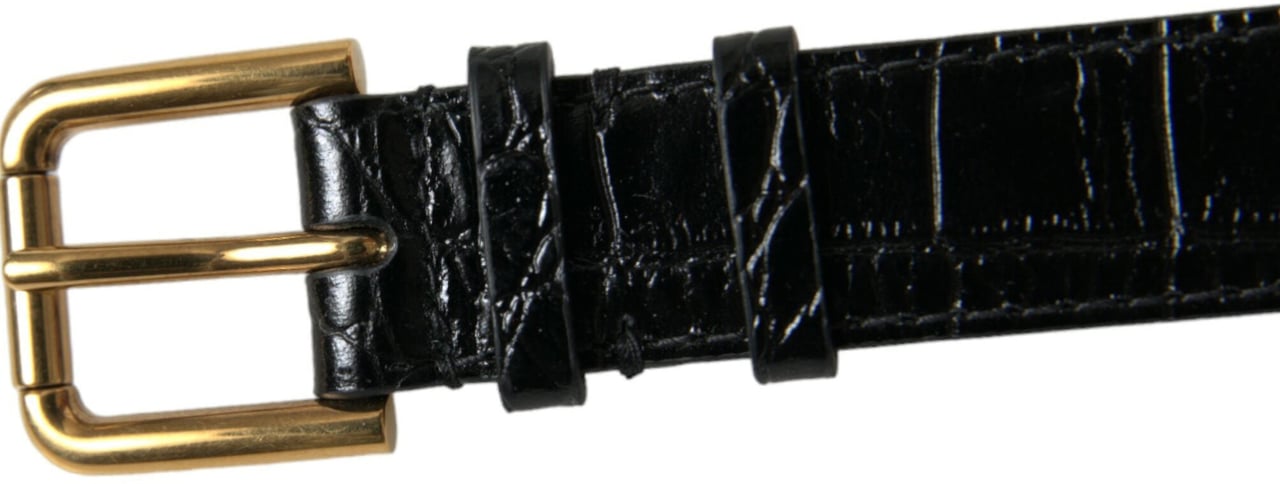 Dolce & Gabbana Black Textured Leather Gold Tone Metal Buckle Armband Zwart
