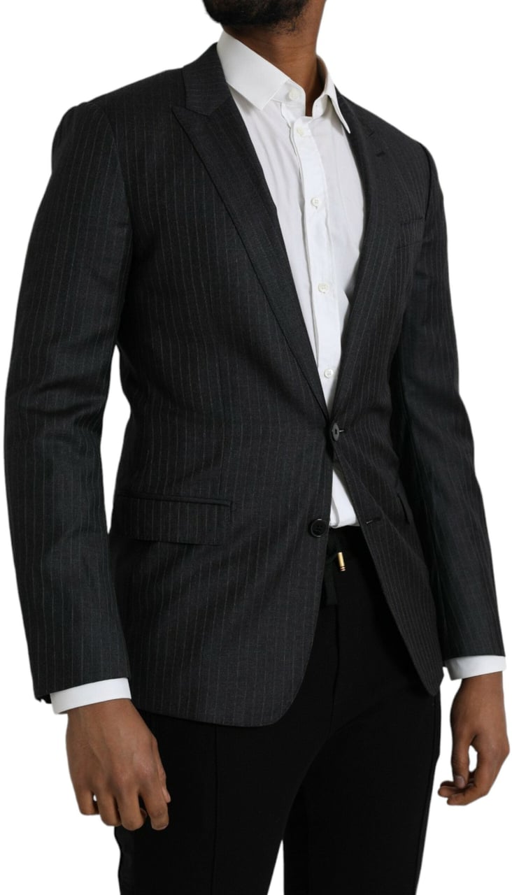 Dolce & Gabbana Black Stripe MARTINI Single Breasted Coat Blazer Zwart