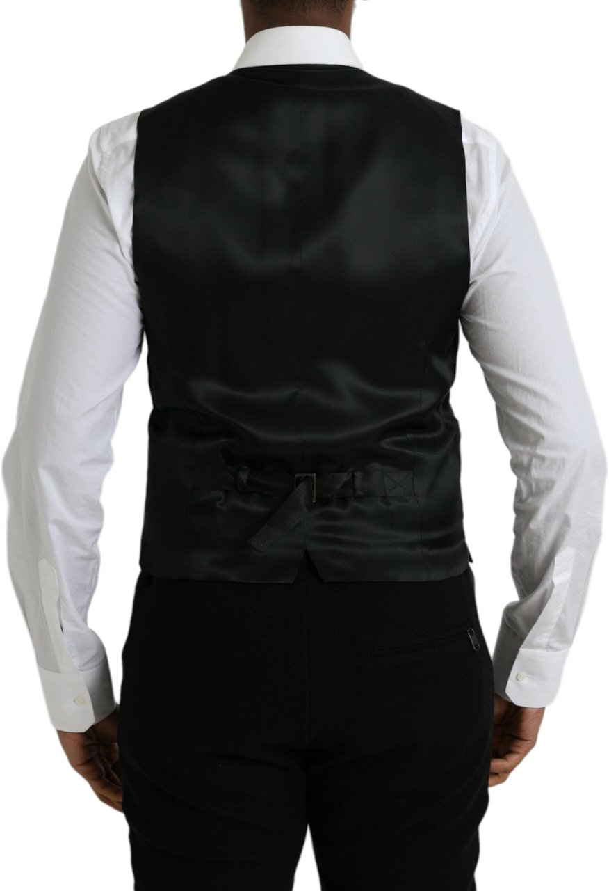 Dolce & Gabbana Black Wool Formal Dress Waistcoat Vest Zwart