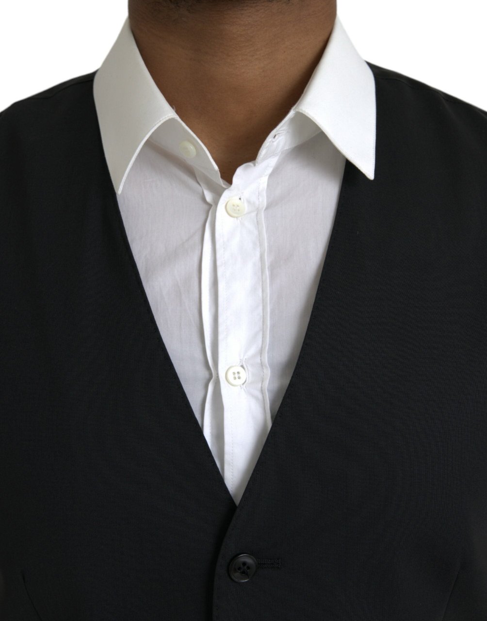 Dolce & Gabbana Black Wool Formal Dress Waistcoat Vest Zwart
