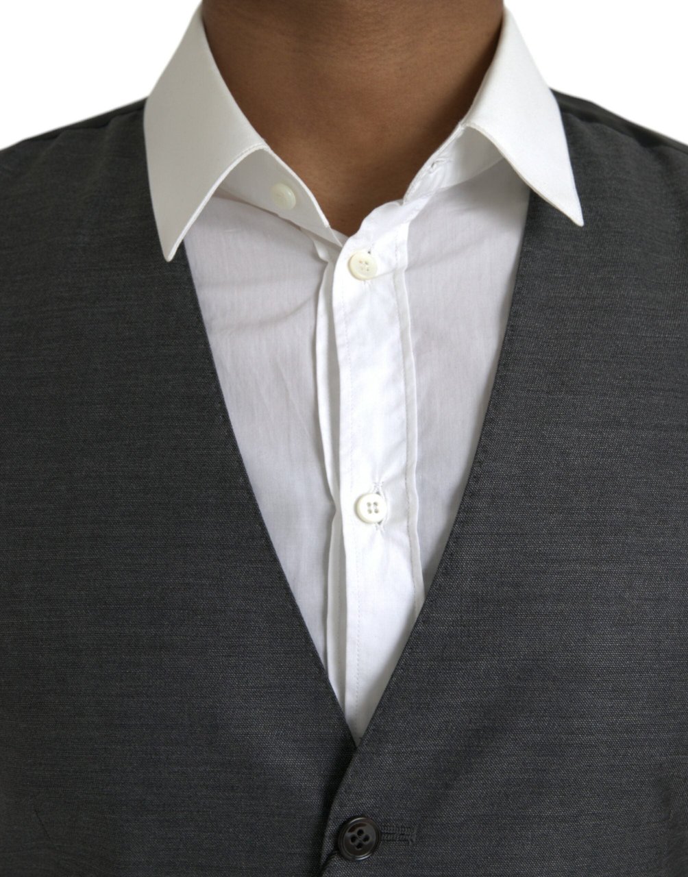 Dolce & Gabbana Gray Wool Formal Dress Waistcoat Vest Grijs