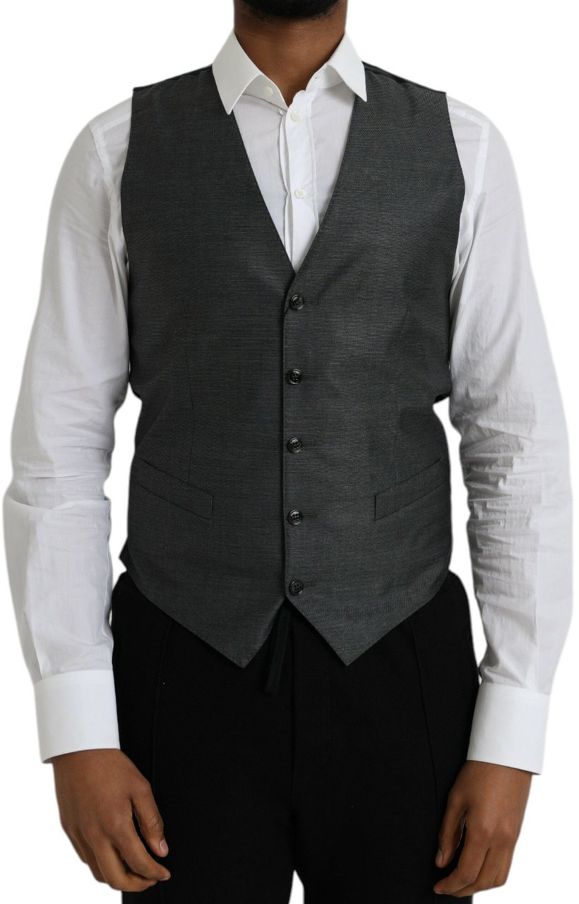 Dolce & Gabbana Gray Wool Formal Dress Waistcoat Vest Grijs