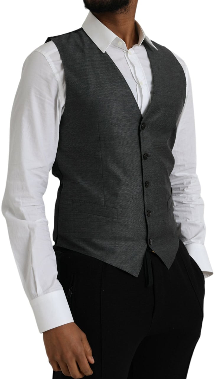 Dolce & Gabbana Gray Wool Formal Dress Waistcoat Vest Grijs