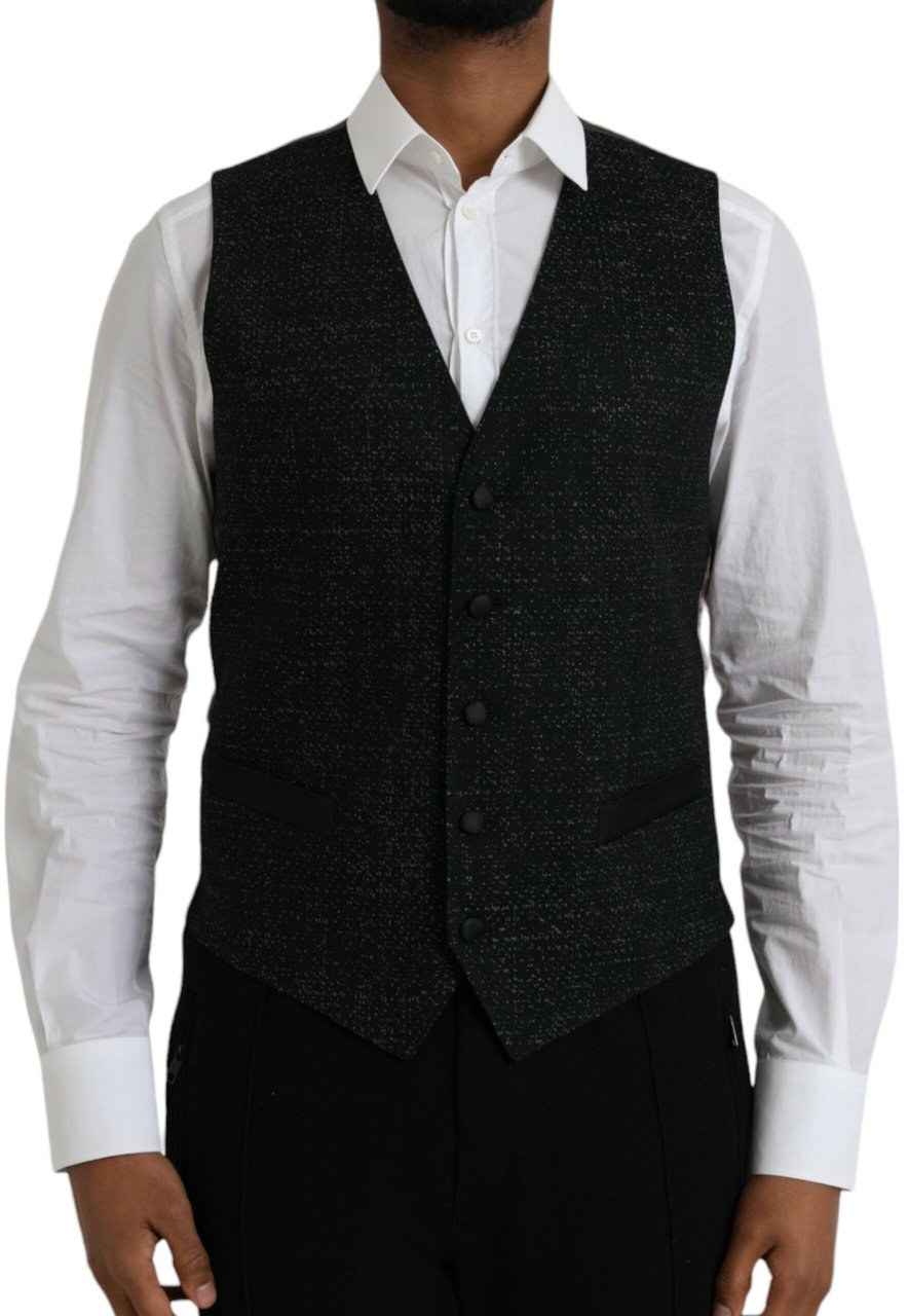 Dolce & Gabbana Black Brown Silk Waistcoat Dress Formal Vest Zwart