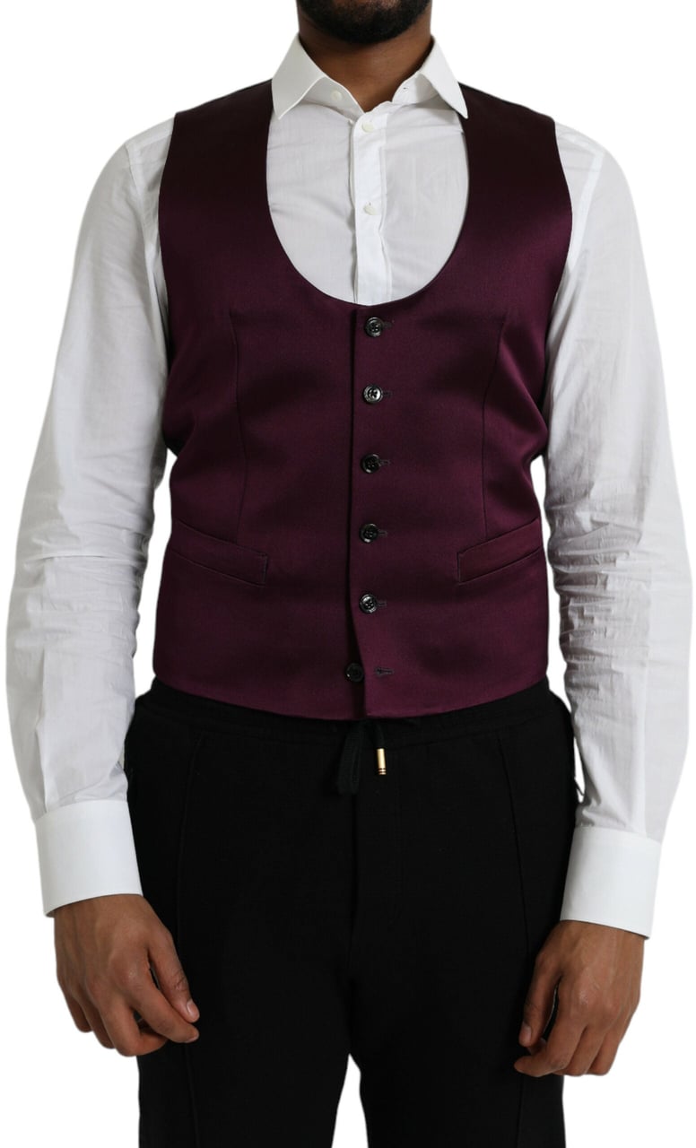 Dolce & Gabbana Maroon Satin Silk Waistcoat Dress Formal Vest Zwart