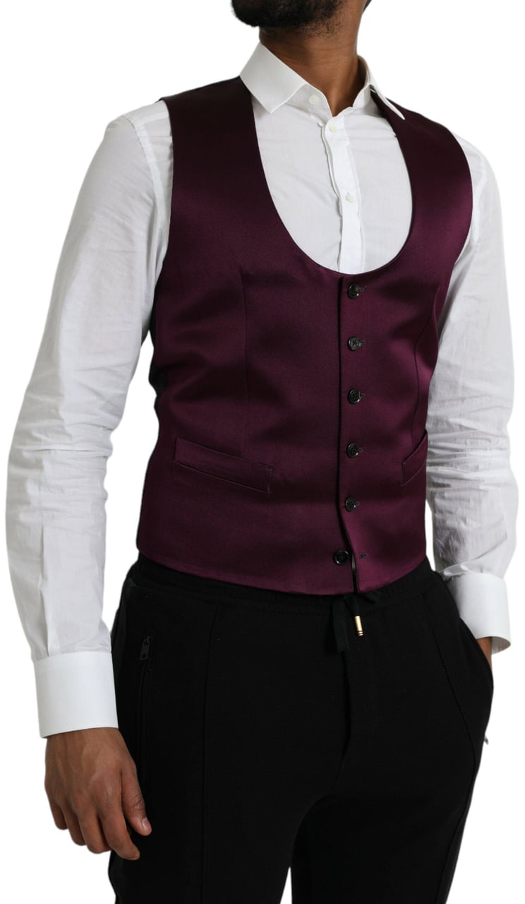 Dolce & Gabbana Maroon Satin Silk Waistcoat Dress Formal Vest Zwart