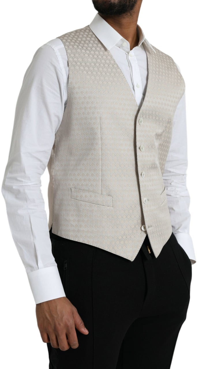 Dolce & Gabbana Off White Cotton Waistcoat Dress Formal Vest Wit