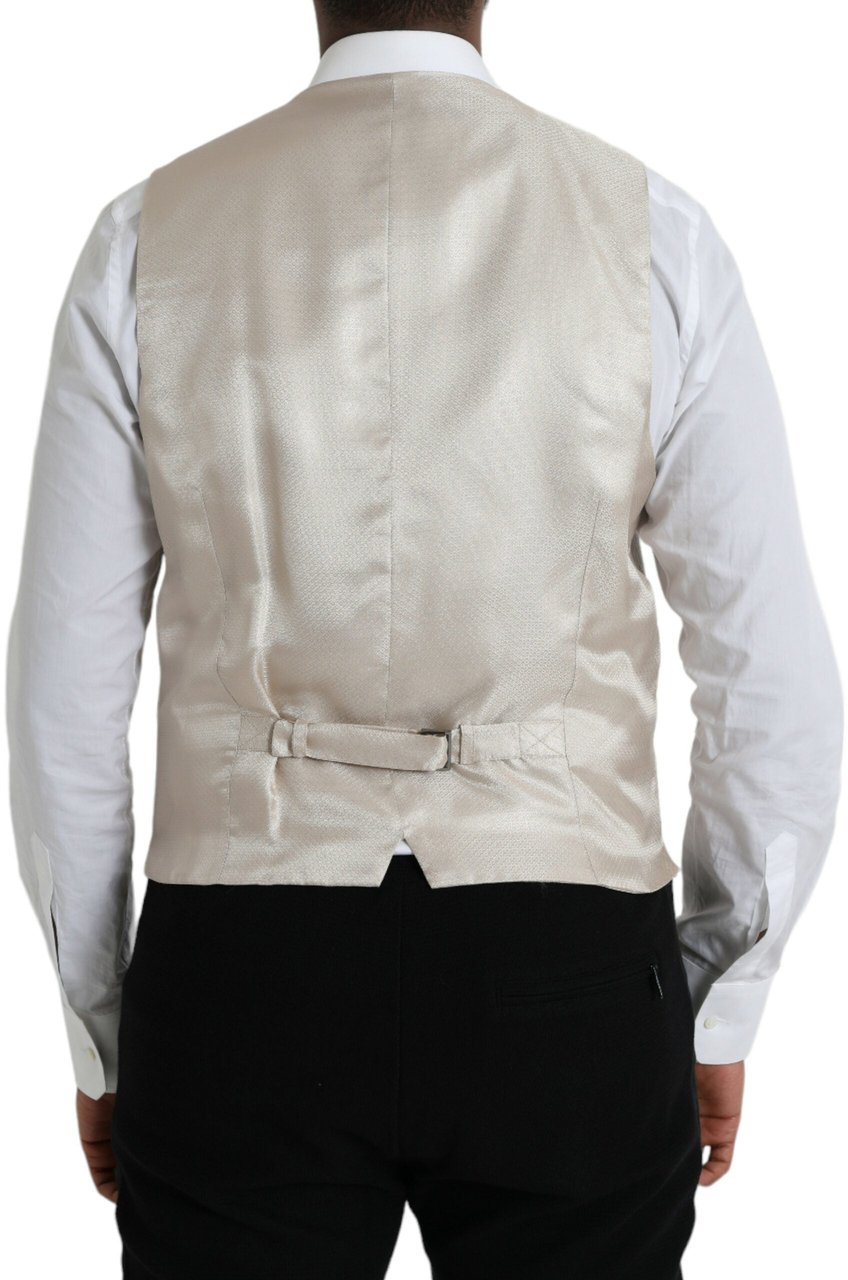 Dolce & Gabbana Off White Cotton Waistcoat Dress Formal Vest Wit