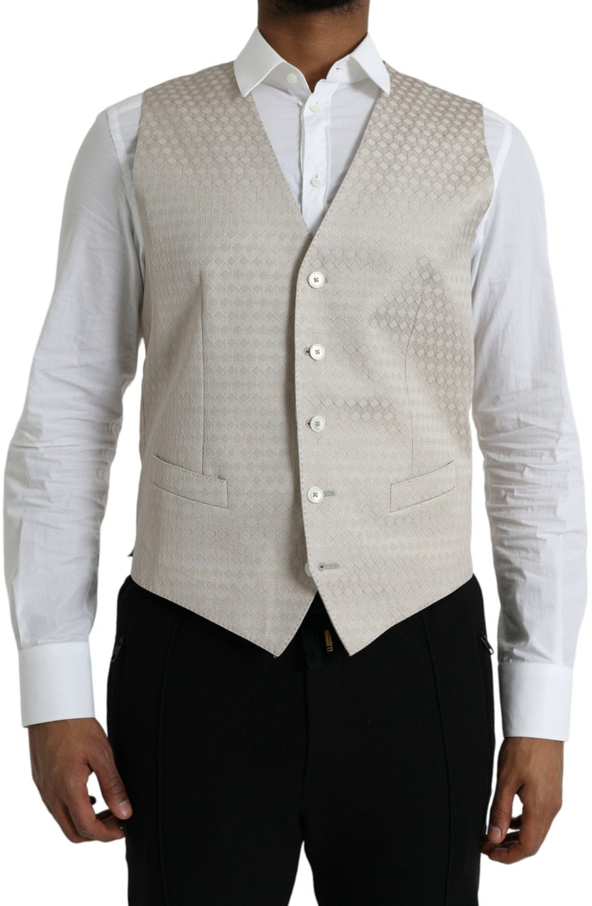 Dolce & Gabbana Off White Cotton Waistcoat Dress Formal Vest Wit