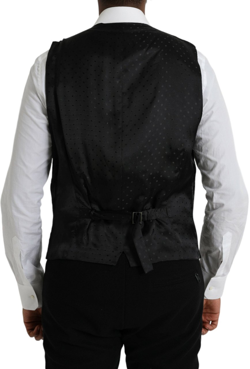 Dolce & Gabbana Black Silk Waistcoat Dress Formal Vest Zwart