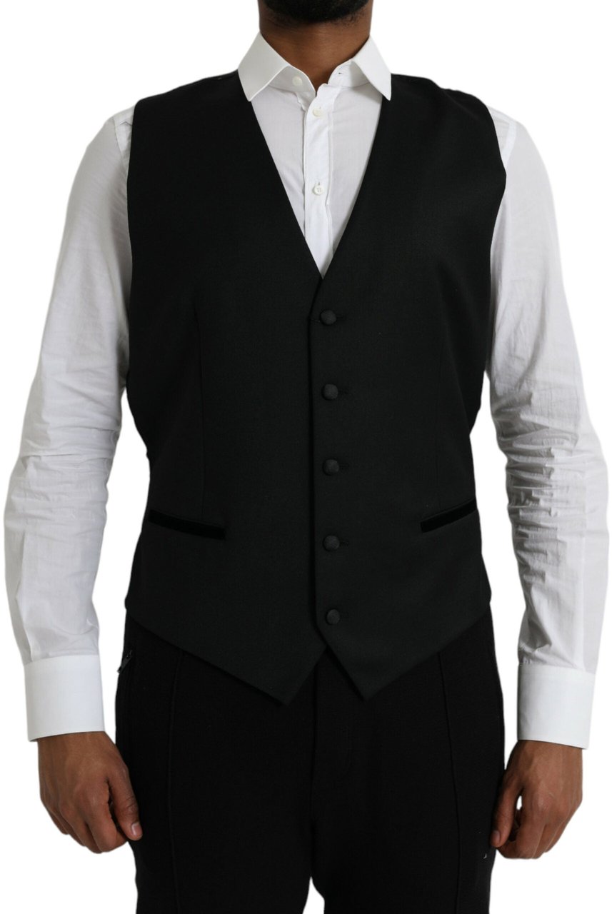 Dolce & Gabbana Black Silk Waistcoat Dress Formal Vest Zwart