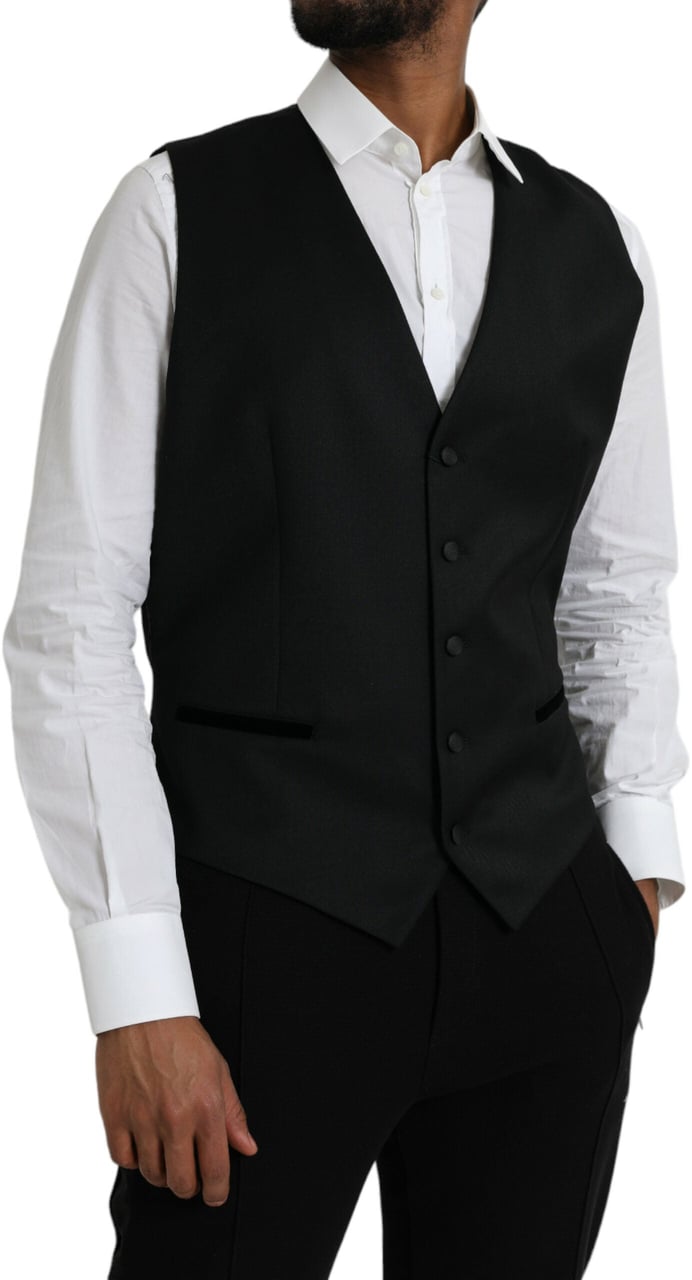 Dolce & Gabbana Black Silk Waistcoat Dress Formal Vest Zwart