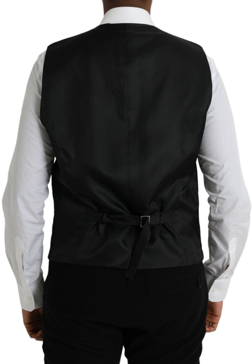 Dolce & Gabbana Black Wool Waistcoat Dress Formal Vest Zwart