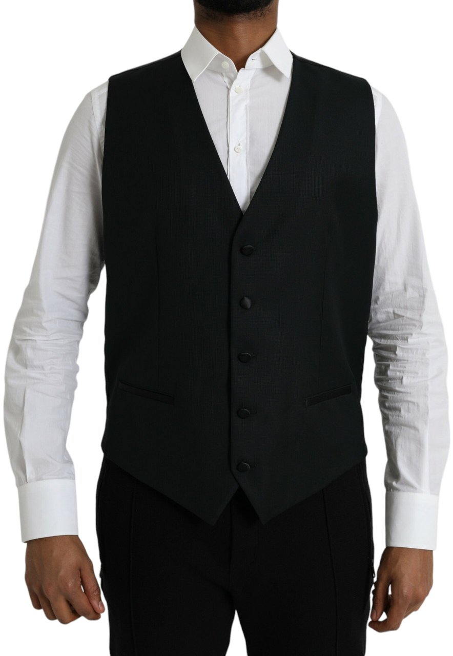 Dolce & Gabbana Black Wool Waistcoat Dress Formal Vest Zwart