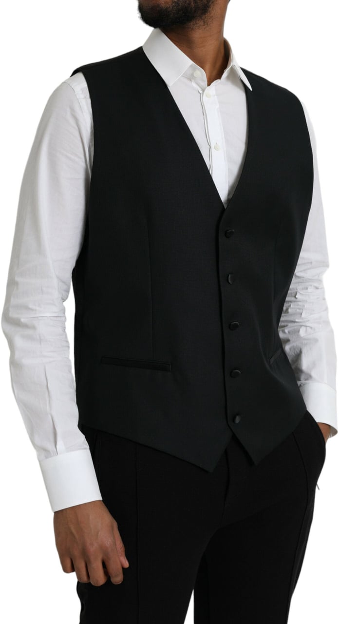 Dolce & Gabbana Black Wool Waistcoat Dress Formal Vest Zwart