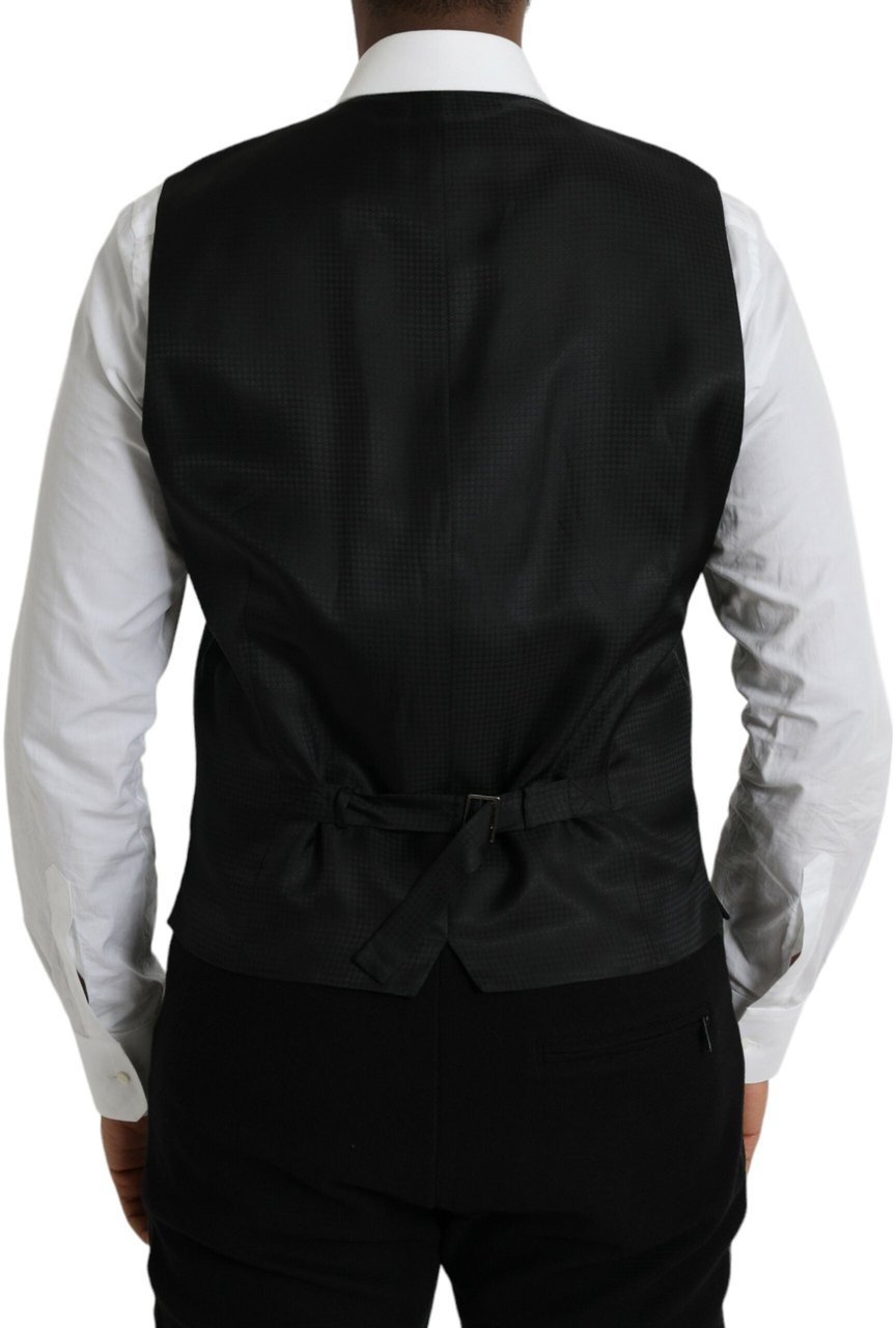 Dolce & Gabbana Black Wool Waistcoat Dress Formal Vest Zwart