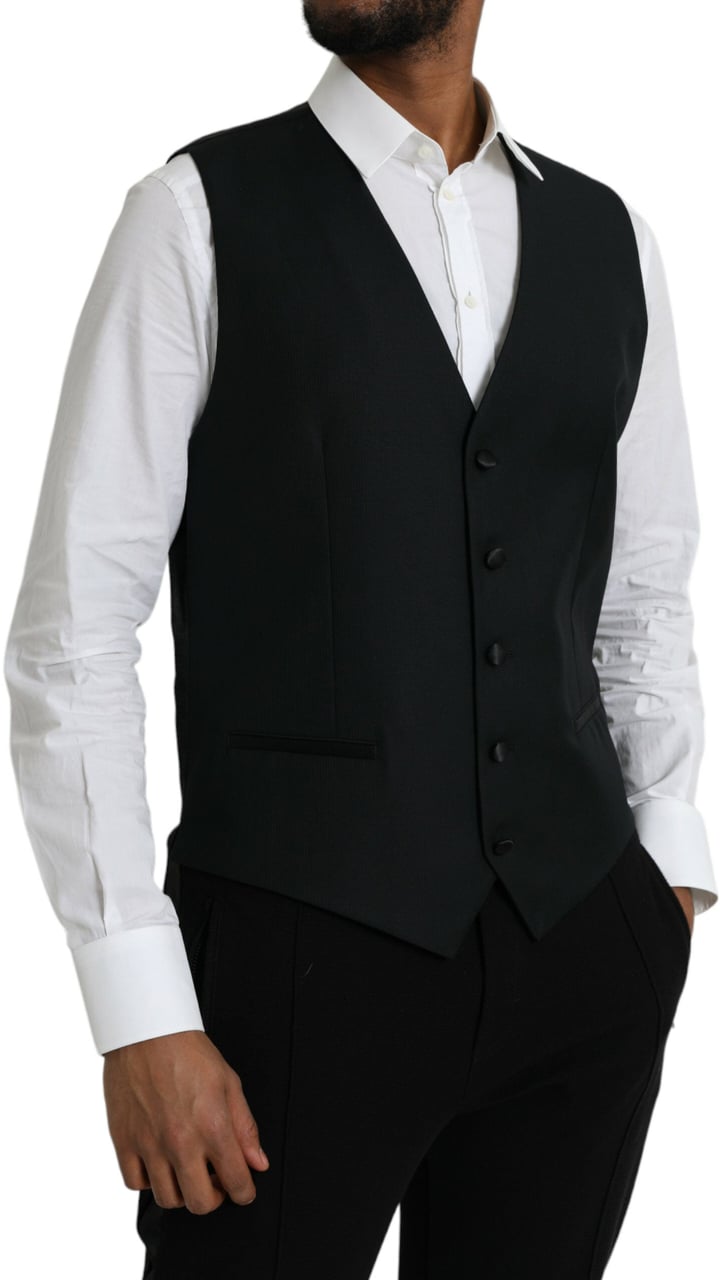 Dolce & Gabbana Black Wool Waistcoat Dress Formal Vest Zwart