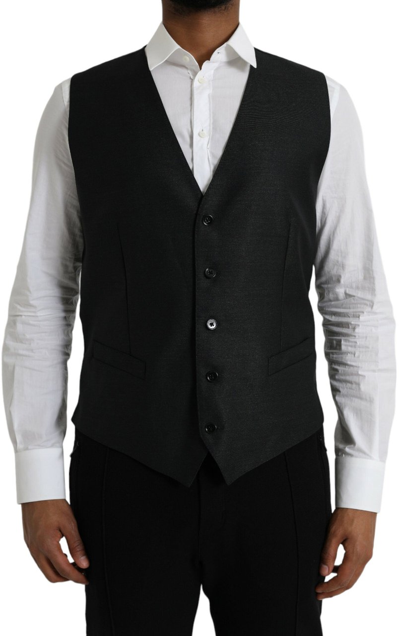 Dolce & Gabbana Black Wool Waistcoat Dress Formal Vest Zwart