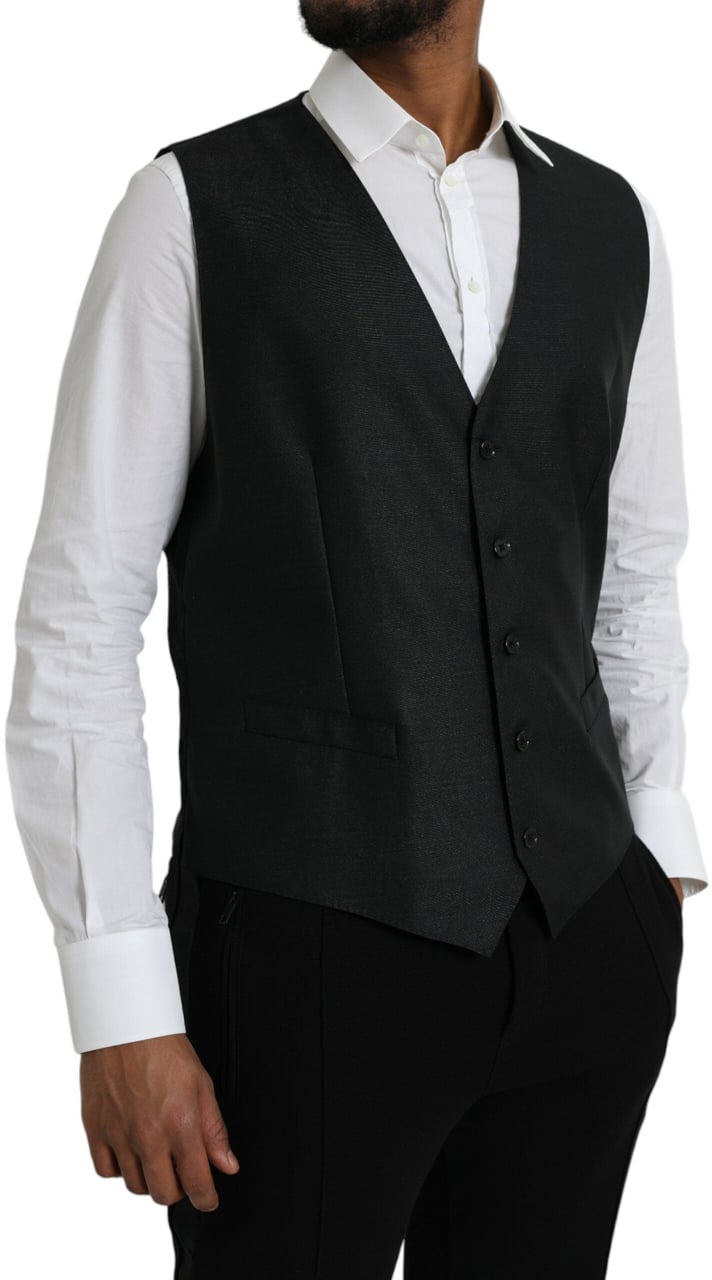 Dolce & Gabbana Black Wool Waistcoat Dress Formal Vest Zwart