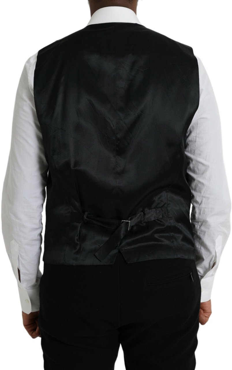 Dolce & Gabbana Black Wool Waistcoat Dress Formal Vest Zwart