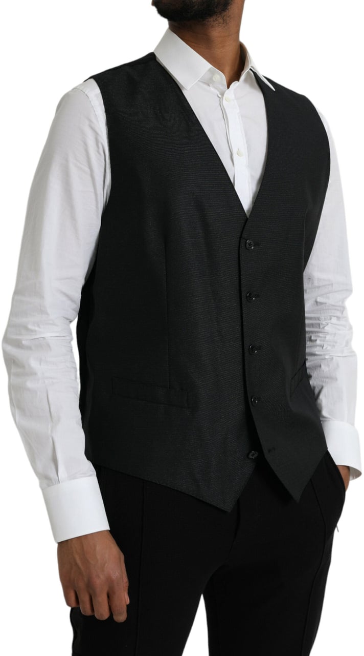 Dolce & Gabbana Black Wool Waistcoat Dress Formal Vest Zwart